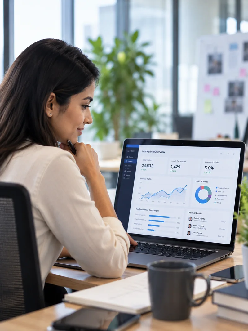 A marketer reviewing a performance dashboard